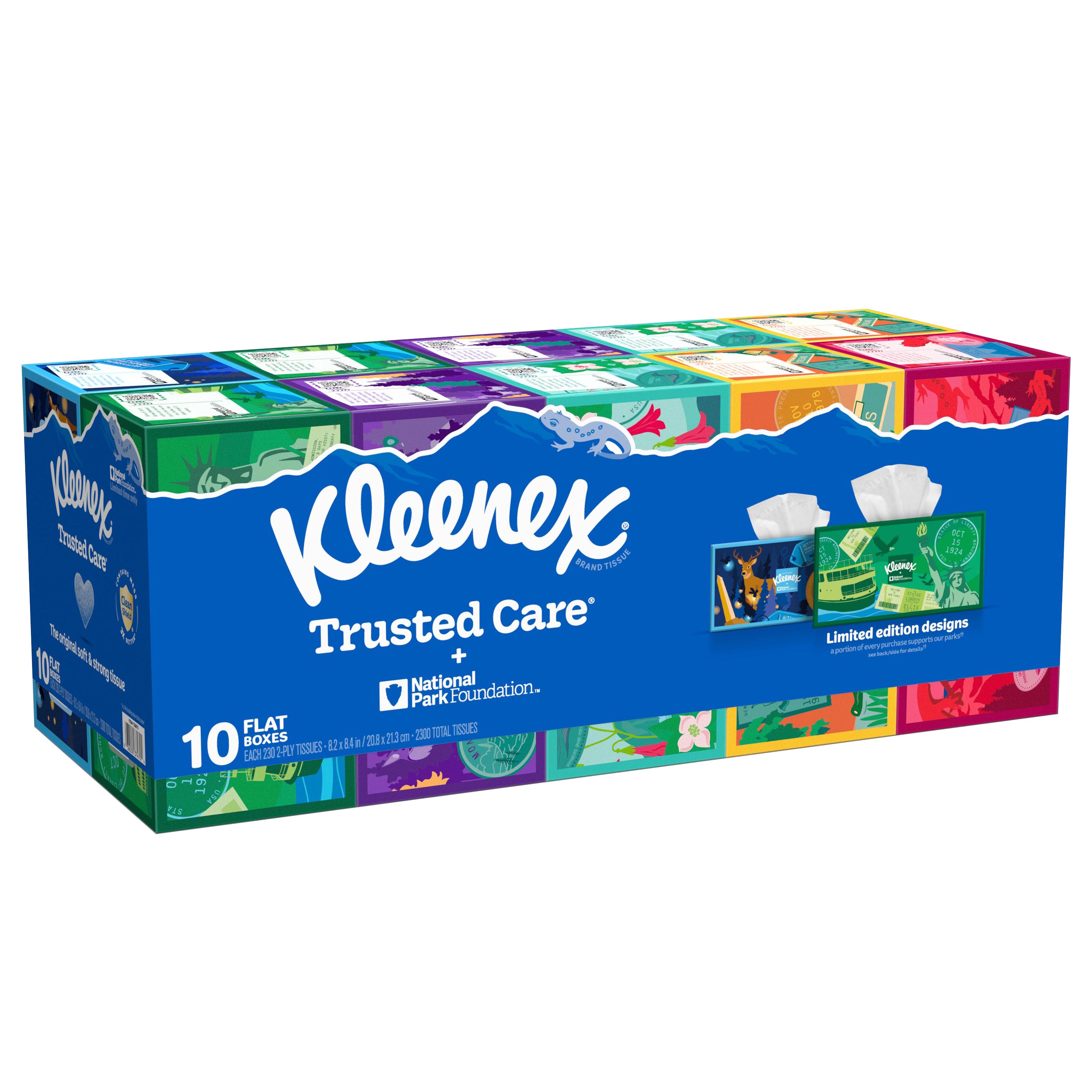 **Kleenex** Trusted Care Facial Tissues, 2-Ply, Flat Box, 230 Tissues, 10 ct