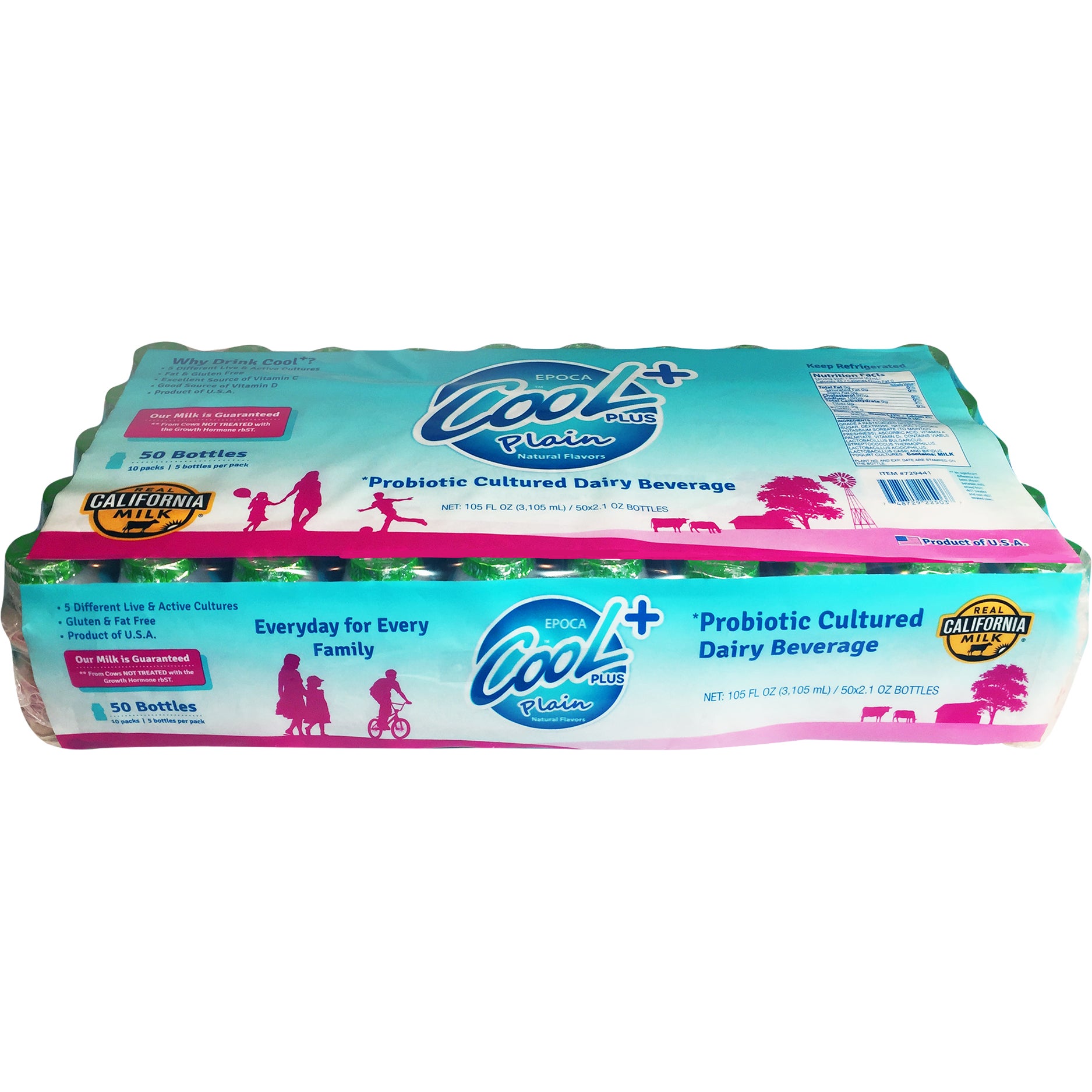 **Cool Plus** Probiotic Cultured Dairy Beverage, Plain, 2.1 fl oz, 50 ct