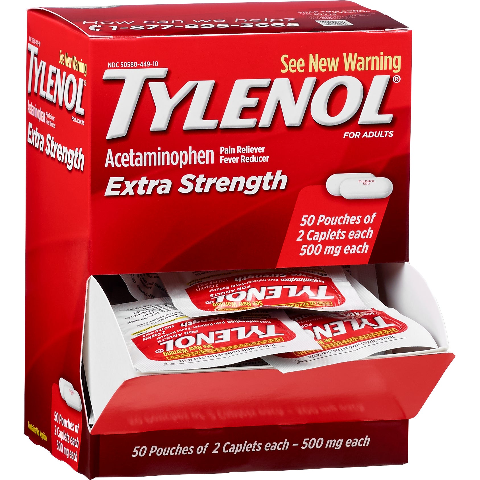 **Tylenol** Acetaminophen Caplets, Extra Strength, Dispenser Pack, 2 Caplets, 50 ct