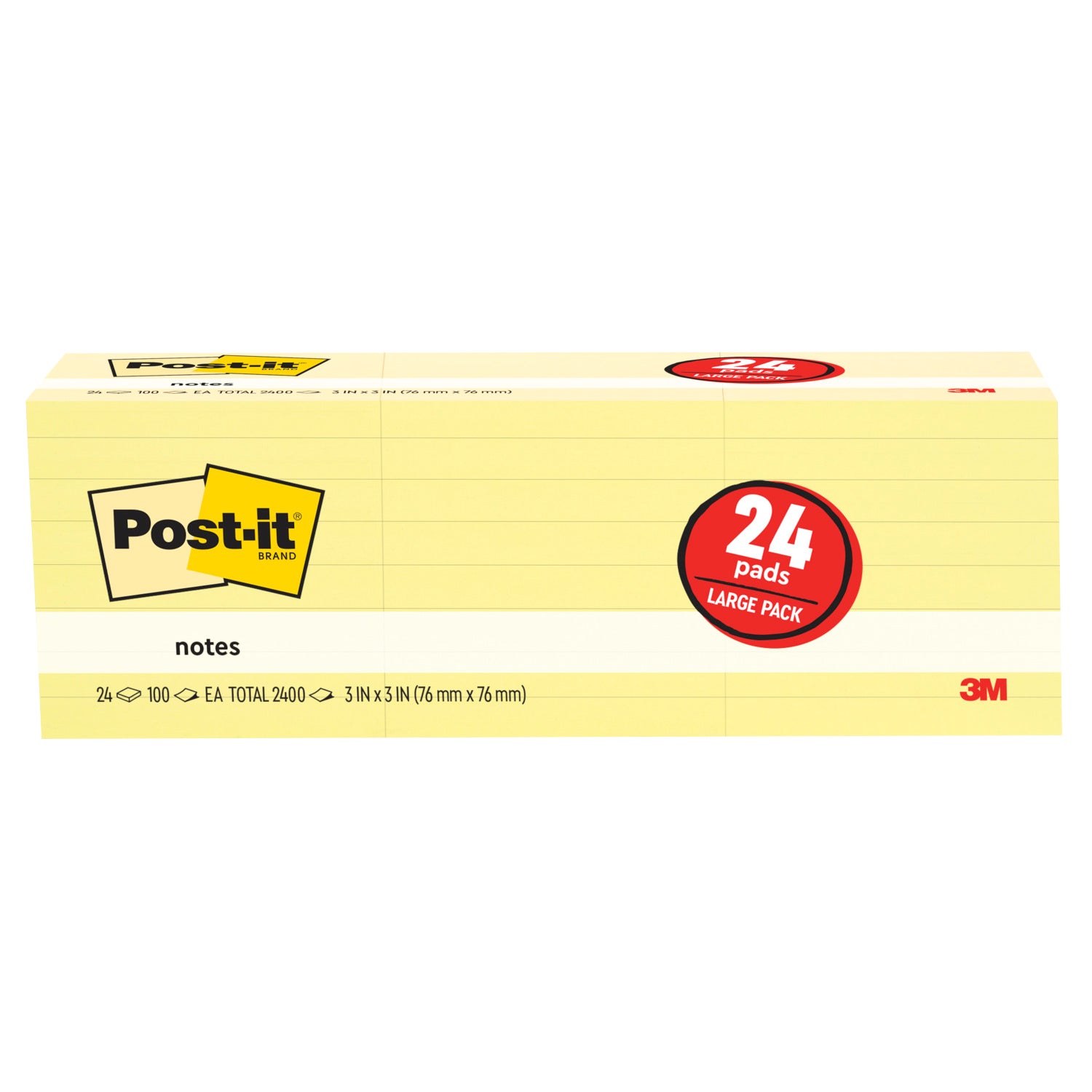 **Post-it** Notes, 3” x 3”, Canary Yellow **AND/OR** Assorted Bright Colors, 100 Sheets, 24 Pads