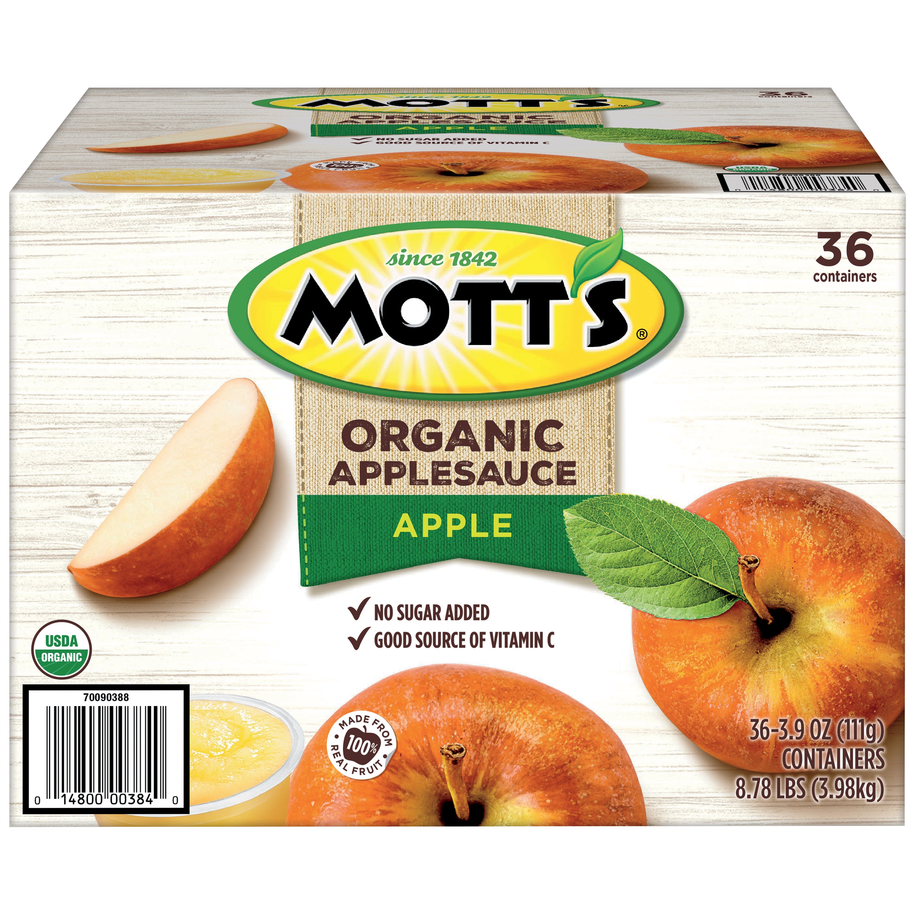 **Mott’s** Organic Applesauce, 3.9 oz, 36 ct
